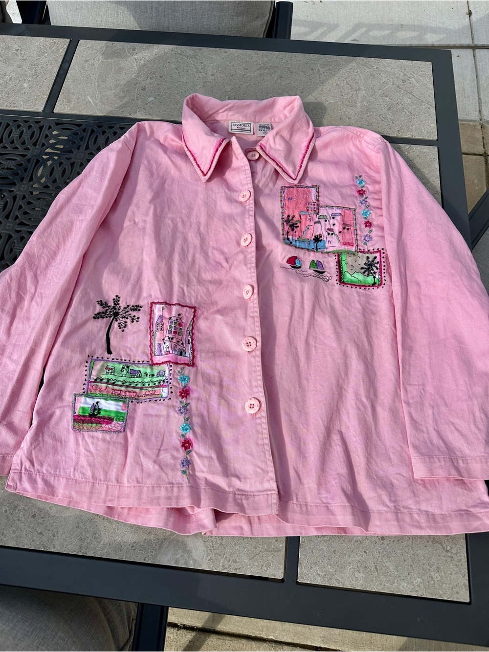 Vintage pink hand stitched/painted jacket
